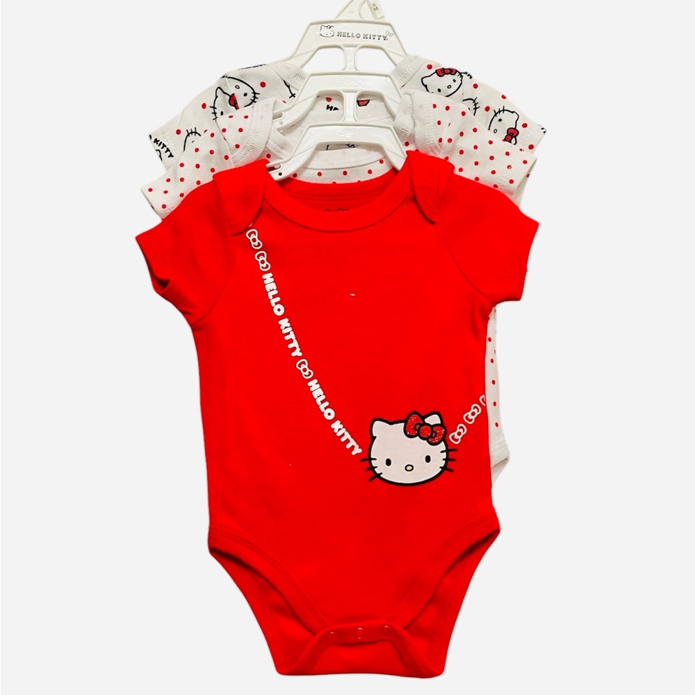 Sanrio Hello Kitty Red Graphic Print 3-Pack Onesies Set (Size 6mo)